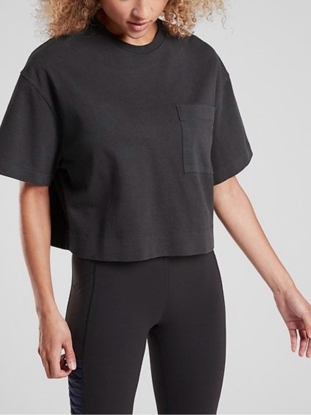 Athleta Classic Cotton Black Crop Pocket Tee Size Medium NWT